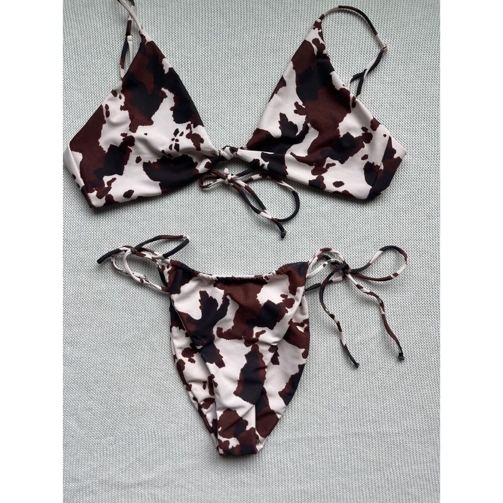 Skatie Dallas Cow Print Bikini Top XL & Bottoms M - Picture 2 of 5